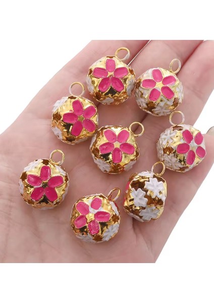 Çiçekli Kulplu Çan, Hayvan Tasma Zili, Amigurumi Zili, Kına Gecesi Tef Yapımı Zili 20 Adet Fuşya modelleri