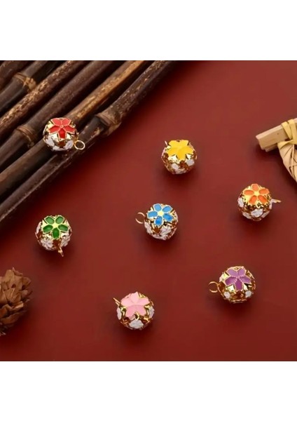 Çiçekli Kulplu Çan, Hayvan Tasma Zili, Amigurumi Zili, Kına Gecesi Tef Yapımı Zili 20 Adet Fuşya