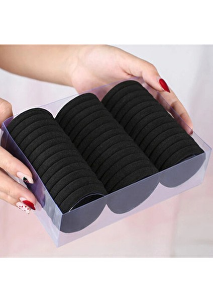 Kadın 50'li Siyah Ultra Esnek Havlu Lastik Toka Seti