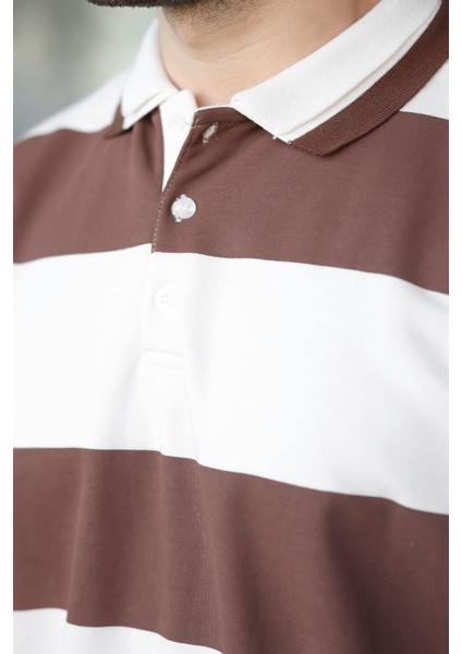 Kahverengi Çizgili Polo Yaka Erkek Kazak E7173 fiyatları