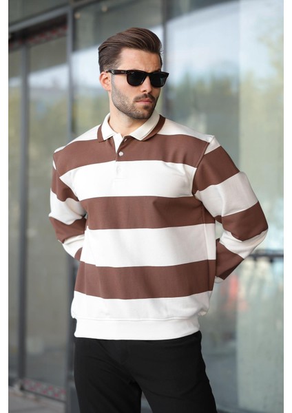 Kahverengi Çizgili Polo Yaka Erkek Kazak E7173 modelleri