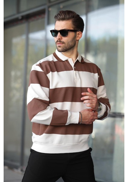 Kahverengi Çizgili Polo Yaka Erkek Kazak E7173 fırsatları