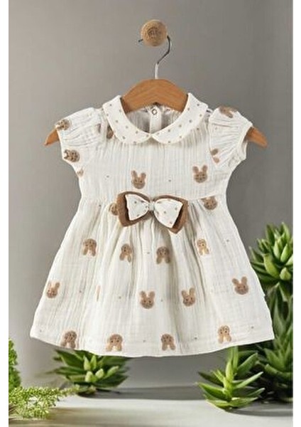 Kız Bebek/çocuk Müslin Kumaş Tavşanlı Büzgü Kol Yazlık Elbise Organik modelleri