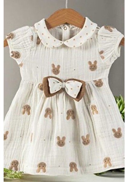Kız Bebek/çocuk Müslin Kumaş Tavşanlı Büzgü Kol Yazlık Elbise Organik indirimleri