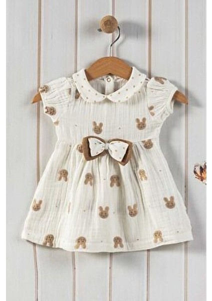 Kız Bebek/çocuk Müslin Kumaş Tavşanlı Büzgü Kol Yazlık Elbise Organik