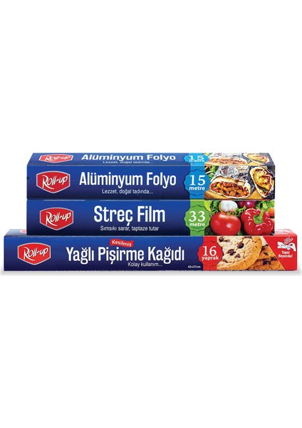 Ekonomik Mutfak Seti Pişirme Kağıdı + Streç Film + Alüminyum Folyo modelleri