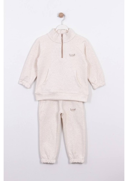 La’ciel Paris Dik Yaka Baskılı Bej Takım