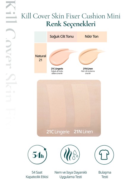 Kalıcı Mat Mini Boy Cushion Clıo Kill Cover Skin Fixer Cushion Mini (21N Linen) SPF50+ Pa+++ modelleri