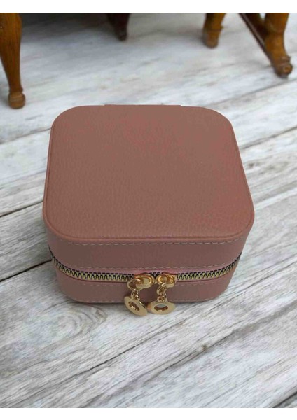 Küçük Boy ( 11×11) Düzenleyici Takı Saklama Kutusu Seyehat Mücevher Çantasi Deri Ahşap Kasa