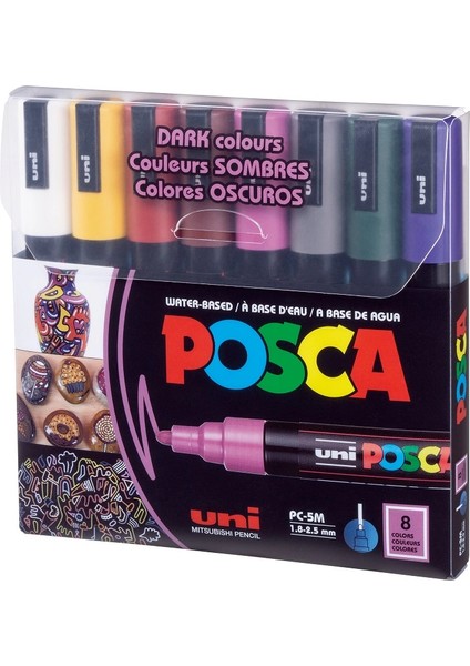 Posca Pc-5m 1.8-2.5 Su Bazlı Boyama Markörü Seti Koyu Renkler 8 Renk