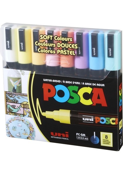Posca Pc-5m 1.8-2.5 Su Bazlı Boyama Markörü Seti Pastel Renkler 8 Renk