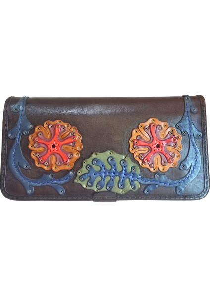 %100 Deri El Yapımı Yatay Telefon Bölmeli Fermuarlı ve Çıt Çıtlı Kadın Cüzdan (Liva) fiyatları