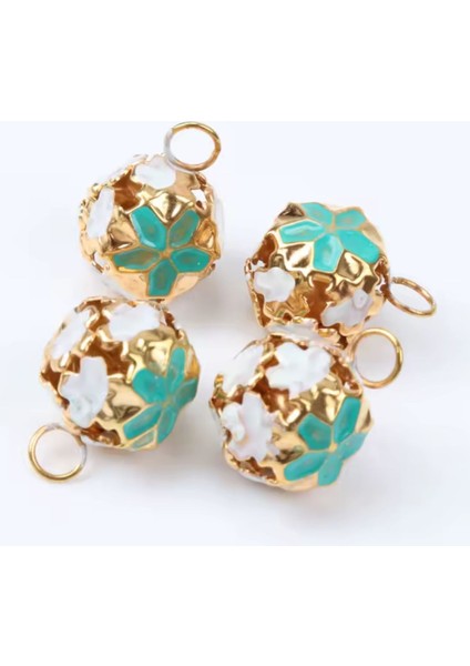 Çiçekli Kulplu Çan, Hayvan Tasma Zili, Amigurumi Zili, Kına Gecesi Tef Yapımı Zili 20 Adet Su Yeşili