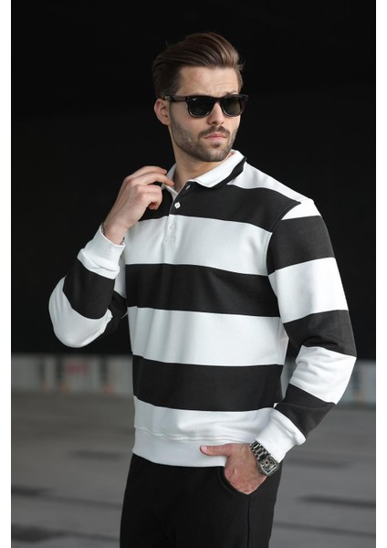 Siyah Çizgili Polo Yaka Erkek Kazak E7173