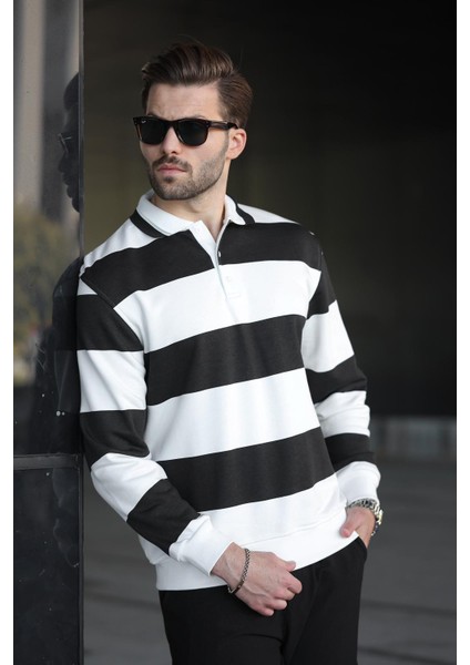 Siyah Çizgili Polo Yaka Erkek Kazak E7173 fiyatları