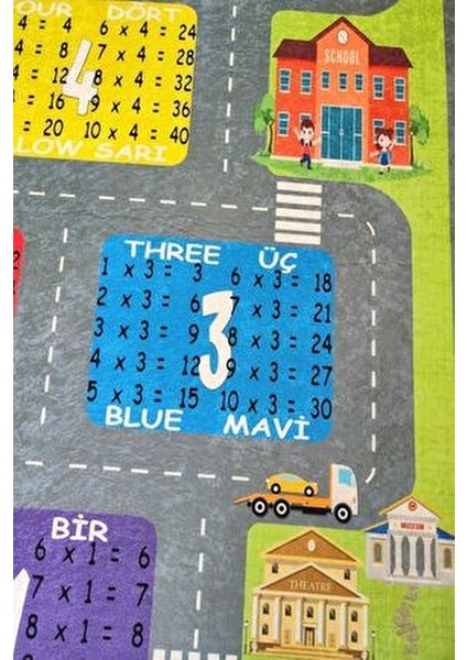 Seksek Trafik Araba Yollu Çarpım Tablolu Çocuk Halısı Seksekli Çocuk Halısı Eğitici Yıkanabilir fırsatları