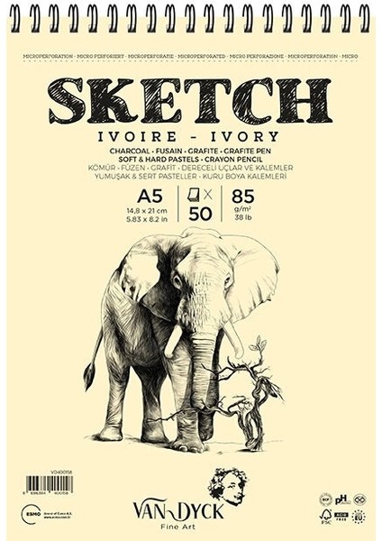 Sketch Ivory(Fildişi) Eskiz Çizim Defteri Üstten Spiralli 85 Gr. A5 50 Yp.
