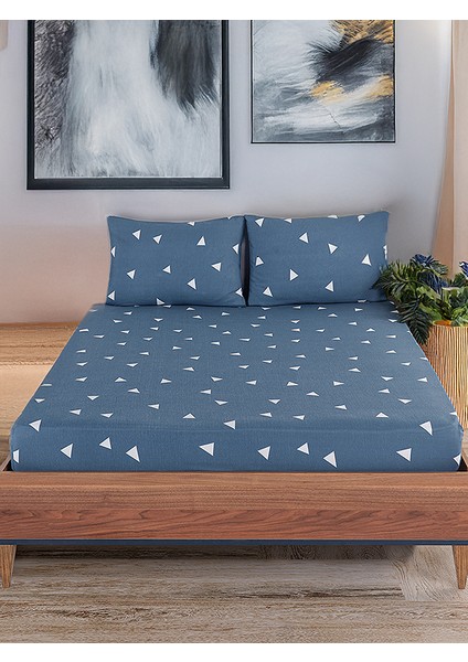 Pes Lastikli Çarşaf Seti Çift Kişilik Üçgen Mavi