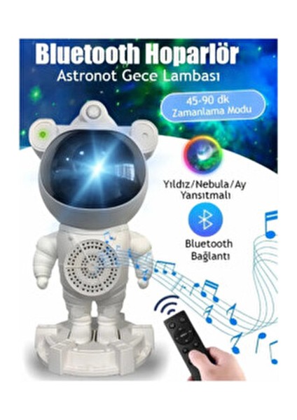 Astronot Projektör Bluetooth Hoparlör Yıldız Işıklı Galaksi Samanyolu Gece Lambası Kumandalı