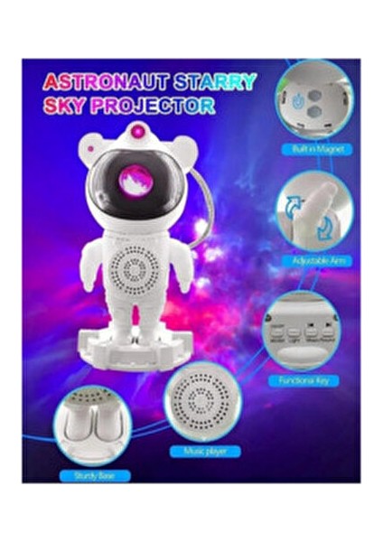 Astronot Projektör Bluetooth Hoparlör Yıldız Işıklı Galaksi Samanyolu Gece Lambası Kumandalı fırsatları