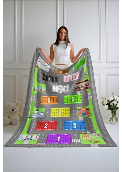 Seksek Trafik Araba Yollu Çarpım Tablolu Çocuk Halısı Seksekli Çocuk Halısı Eğitici Yıkanabilir fiyatları