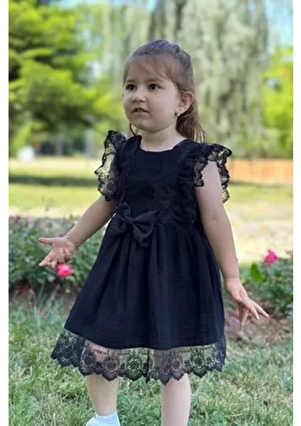 Kız Bebek Elbise Kız Çocuk Elbise Doğum Günü Parti Düğün Elbise Dantelli Kısa Kol astarlı elbise