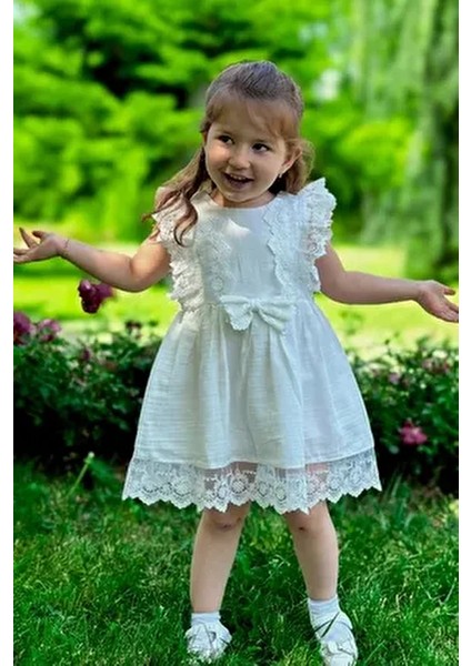 Kız Bebek Elbise Kız Çocuk Elbise Doğum Günü Parti Düğün Elbise Dantelli Kısa Kol astarlı elbise