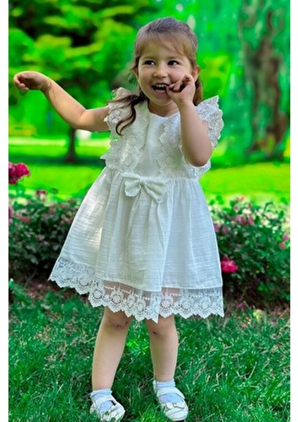 Kız Bebek Elbise Kız Çocuk Elbise Doğum Günü Parti Düğün Elbise Dantelli Kısa Kol astarlı elbise fırsatları