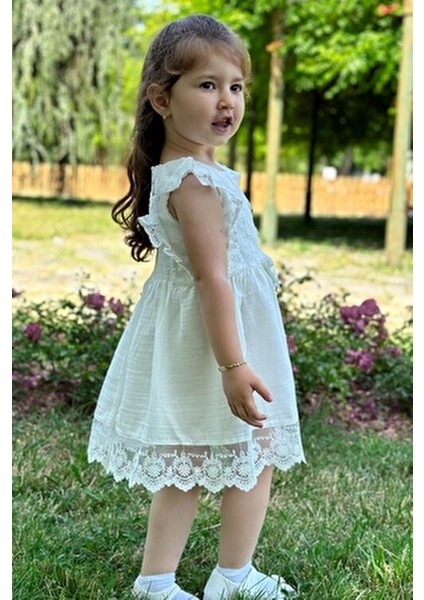Kız Bebek Elbise Kız Çocuk Elbise Doğum Günü Parti Düğün Elbise Dantelli Kısa Kol astarlı elbise