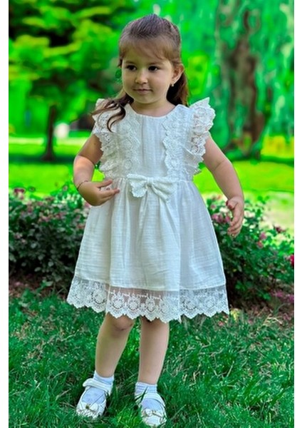 Kız Bebek Elbise Kız Çocuk Elbise Doğum Günü Parti Düğün Elbise Dantelli Kısa Kol astarlı elbise