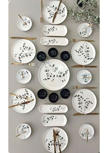 Eylül Model 23 Parça Kahvaltı Takımı 6 Kişilik Siyah Renk Yuvarlak Tabaklarla Şık Tasarım