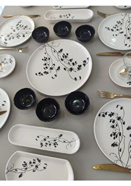 Eylül Model 23 Parça Kahvaltı Takımı 6 Kişilik Siyah Renk Yuvarlak Tabaklarla Şık Tasarım fiyatları