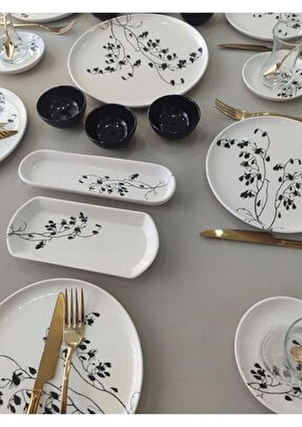 Eylül Model 23 Parça Kahvaltı Takımı 6 Kişilik Siyah Renk Yuvarlak Tabaklarla Şık Tasarım modelleri