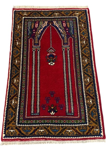 El Dokuma Sıfır Taşpınar Halısı Seccade 74X120 Kırmızı %100 Yün Hatasız Namazlık Kırmızı