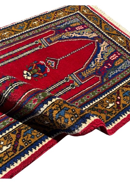 El Dokuma Sıfır Taşpınar Halısı Seccade 74X120 Kırmızı %100 Yün Hatasız Namazlık Kırmızı indirimleri