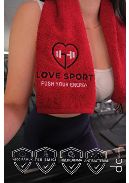 Nakışlı Sporcu Havlusu Pamuklu, Anti Bakteriyel, Ter Emici Fitness Plates Boks Tenis Spor Havlusu