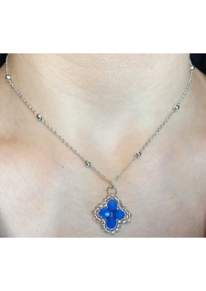 Mavi Kristal Taşlı Yonca Kolye - Kadın Zarif Şık Takı Hediyelik Şans Kolyesi - Trend Minimalist Aksesuar Günlük Kombin ve Özel Gün Hediyesi - Yonca Şans Kolyesi fırsatları