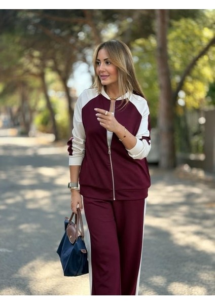 Kadın Hakim Yaka Şerit Detay Hırka ve Bol Paça Pantolon Ikili Takım