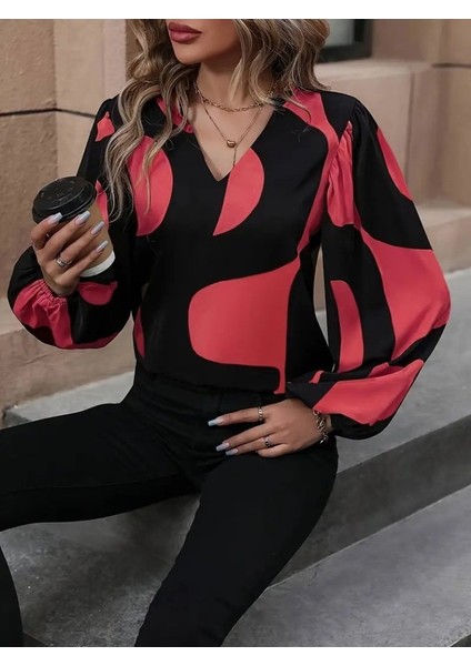 Kadın Uzun Kollu V Yakalı Desenli Modal Bluz modelleri