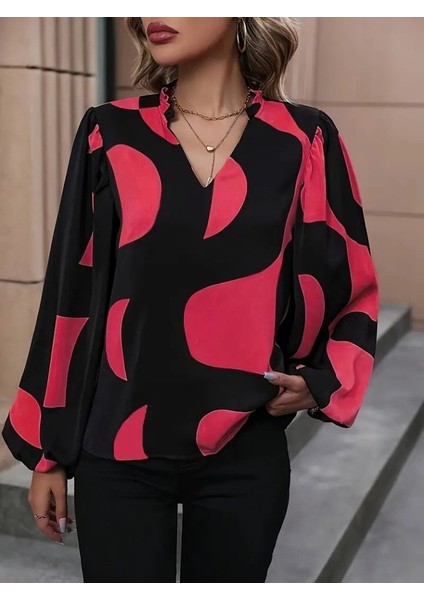 Kadın Uzun Kollu V Yakalı Desenli Modal Bluz fırsatları