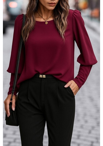 Kadın Uzun Kollu Yuvarlak Yakalı Düğmeli Ithal Krep Bluz fiyatları