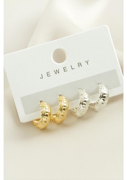 4 Adet Kare Desenli Halka Küpe