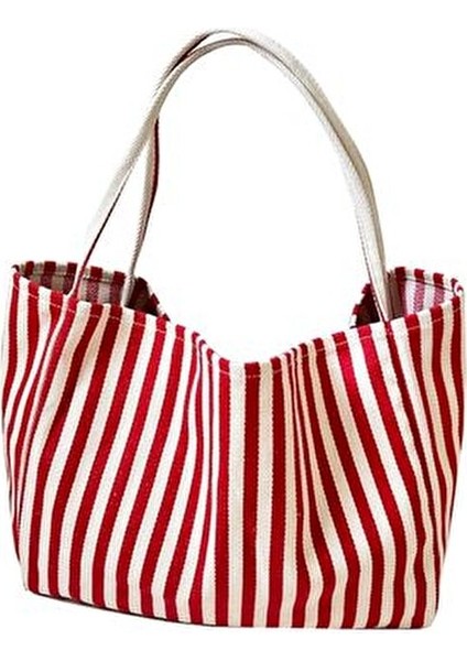 Kırmızı Çizgili Desen Dokuma Plaj Çantası