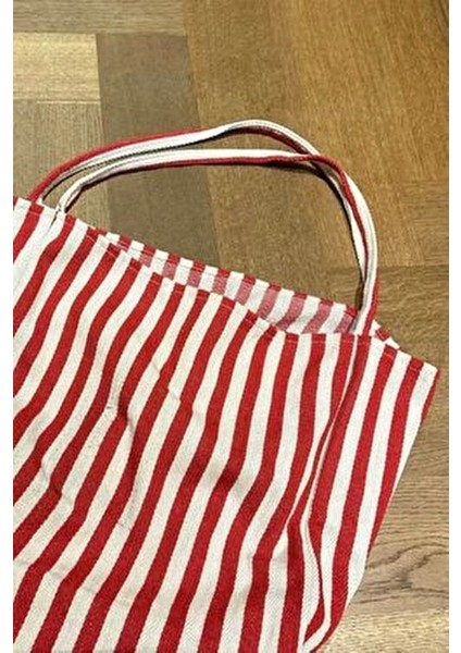 Kırmızı Çizgili Desen Dokuma Plaj Çantası
