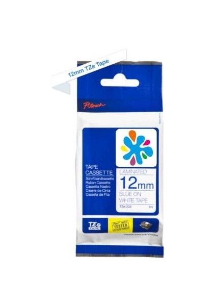 TZE-233 Beyaz Üzerine Mavi Muadil Etiket Şeridi