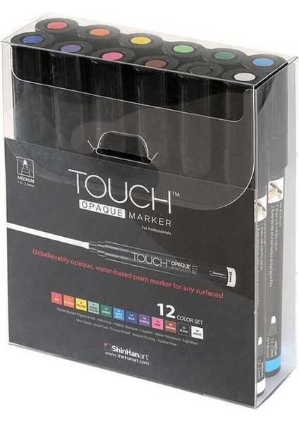 Touch Opaque Marker Su Bazlı Akrilik Boyama Markörü Kalemi Seti 12 Renk Medium Uç (1.5-2.3 Mm)