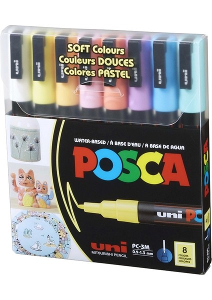Posca Pc-3m 0.9-1.3 Su Bazlı Boyama Markörü Seti Pastel Renkler 8 Renk
