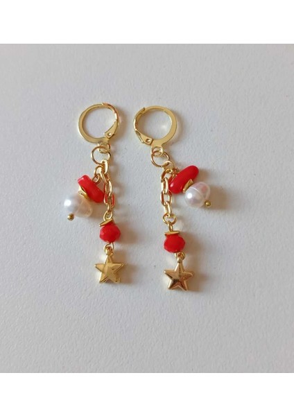 Üç Farklı Model Doğal Taş Küpeler – Inci, ve Mercan Detaylı