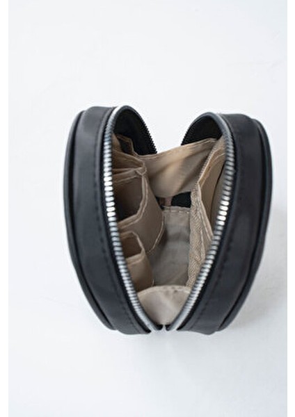 Siyah Mini Makyaj Çantası Suni Deri Organizer Kadınlar İçin Şık ve Pratik Kullanım