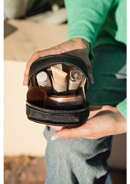 Siyah Mini Makyaj Çantası Suni Deri Organizer Kadınlar İçin Şık ve Pratik Kullanım